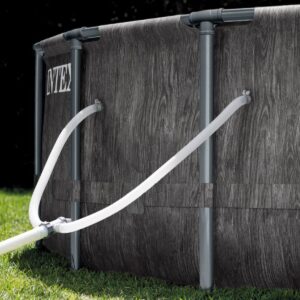 Intex 26749ST 12 Foot x 30 Inch Round Steel Frame Above Ground Pool Set with Filter Cartridge Pump & Pool Liner, Protective Canopy, Gray Woodgrain