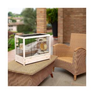 Ferplast Cavie Guinea Pig Cage 57026517US1 HAMSTERVILLE Sturdy Wooden Home Habitat and Cage with Exercise Wheel, Water Bottle, Food Dish, and Hide-Out