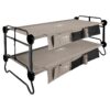 Disc-O-Bed XL Cam-O-Bunk 2 Person Bench Bunked Double Camping Bunk Bed Cot with 2 Side Organizers, Tan