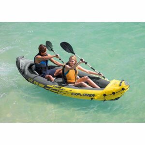 Intex Explorer K2 2-Person Kayak Inflatable Set with Aluminum Oars and High Output Air Pump, Yellow