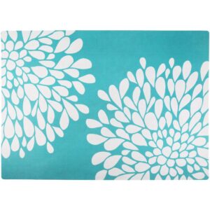 Drymate Cat Litter Trapping Mat - Floral Turquoise & White