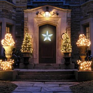 Alpine Corporation 19 in. Tall Christmas 3D Hanging Star Ornament Decoration with LED Lights