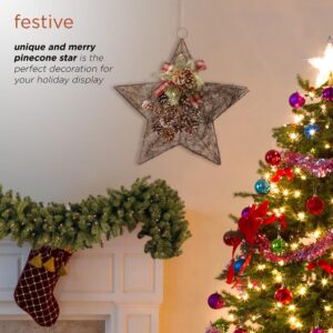 Alpine Corporation 20 in. Tall Hanging Rustic Pinecone Christmas Star Decor
