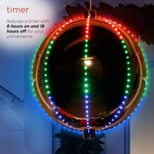 Alpine Corporation 13 in. Tall Multi-Color LED Lights Alpine Hanging Christmas Ball Ornament, Silver