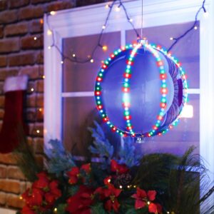 Alpine Corporation 13 in. Tall Multi-Color LED Lights Alpine Hanging Christmas Ball Ornament, Silver