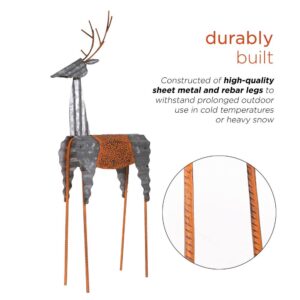 Alpine Corporation 30 in. Tall Metal Rustic Standing Reindeer Christmas Decoration