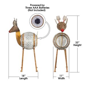 Alpine Corporation 33 in. Tall Weathered Barrel Reindeer With Warm White LED Lights