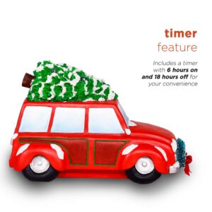Alpine Corporation Snowman in Red Woody Car Decor with LED Lights