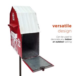 Alpine Corporation 54 in. Tall Metal Letters to Santa Red Barnhouse Mailbox Garden Stake