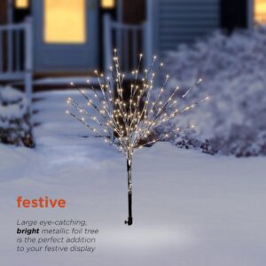 Alpine Corporation 39 in. Tall Silver Metallic Foil Tree Stake with Warm White LED Lights