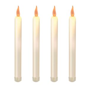 LUMABASE Flameless 9.25 in. Off White with Amber Glow Plastic Tapered Candles (4 Count)
