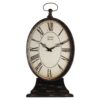 Zentique Antique Black Oval Iron Table Clock on Base with a Top Ring
