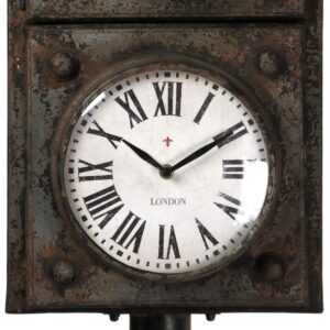 Zentique Antique Grey Floor Clock with 3 Clock Faces and Storage