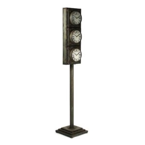Zentique Antique Grey Floor Clock with 3 Clock Faces and Storage