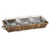 Artland Garden Terrace 3 Sectional Server 1-Glass Tray 12.25"L, 5"W, 1"H, 3-Sq. Glass Bowls 3.75", Water Hyacinth Holder.