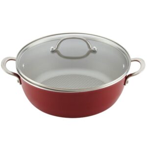 Ayesha Curry Home Collection 7.5 qt. Aluminum Nonstick Stock Pot in Sienna Red with Glass Lid