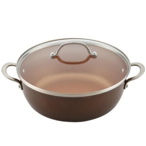 Ayesha Curry Home Collection 7.5 qt. Aluminum Nonstick Stock Pot in Brown Sugar with Glass Lid