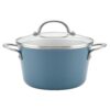 Ayesha Curry Home Collection 4.5 Qt. Twilight Teal Porcelain Enamel Non-Stick Covered Saucepot