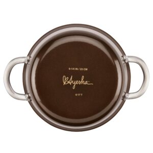 Ayesha Curry Home Collection 4.5 Qt. Brown Sugar Porcelain Enamel Non-Stick Covered Saucepot