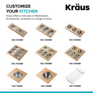 KRAUS 16.75 in. Workstation Kitchen Sink Serving Board Set with Stainless Steel Mixing Bowl and Colander