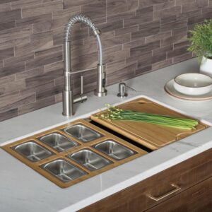 KRAUS 16.75 in. Workstation Kitchen Sink Composite Serving Board Set with Rectangular Stainless Steel Bowls