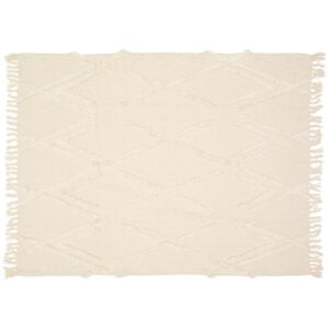 LR Resources LR Home Handmade Boho Farmhouse Natural - Off White Sofa Bed Throw Blanket with Fringe