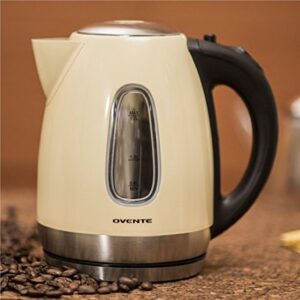 Ovente 7-Cup Beige Stainless Steel Electric Kettle, Automatic Shut-Off and Boil-Dry Protection