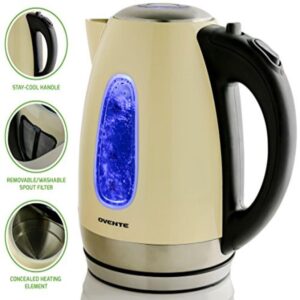 Ovente 7-Cup Beige Stainless Steel Electric Kettle, Automatic Shut-Off and Boil-Dry Protection