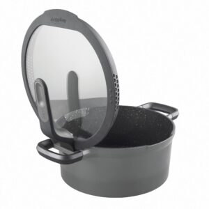 BergHOFF GEM Stay Cool 5 qt. Cast Aluminum Nonstick Stock Pot in Gray with Glass Lid