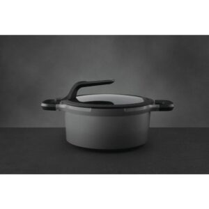 BergHOFF GEM Stay Cool 5 qt. Cast Aluminum Nonstick Stock Pot in Gray with Glass Lid