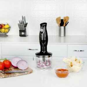 KALORIK 2-Speed Black Stainless Steel Hand Mixer with Food Chopper Attachment