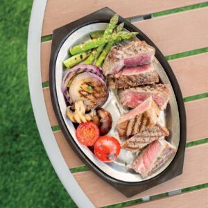 Nordic Ware 365 Grilling 7.875 in. Aluminum Sizzle and Serve Pan in Black and Stainless Steel