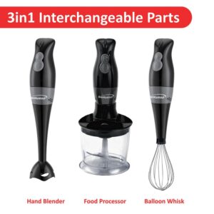 Brentwood Appliances 2-Speed Black Hand Mixer Blender and Food Processor with Balloon Whisk
