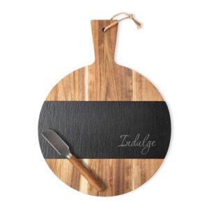 Cathy's Concepts Indulge Round Acacia and Slate Board