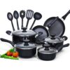 Cook N Home Stay Cool Handle 15-Piece Aluminum Nonstick Cookware Set in Black