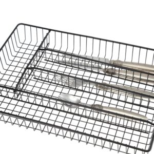 Creative Home Black Plated Iron Works 5 Compartments Cutlery Tray Flatware Utensil Organizer, Large