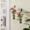 DANYA B Urbanne Rustic Black Metal Wall Mount Hanging Glass Cylinder Decorative Vases (Set of 2)