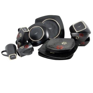 GIBSON elite Evening Blossom 16-Piece Casual Black Stoneware Dinnerware Set (Service for 4)