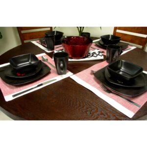 GIBSON elite Evening Blossom 16-Piece Casual Black Stoneware Dinnerware Set (Service for 4)