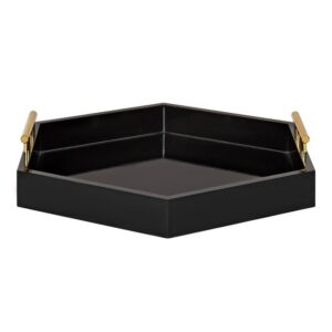 Kate and Laurel Lipton 18 in.x 18 in. Black/Gold Hexagon Decorative Tray