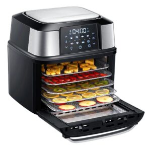 GoWISE USA 5-Tray Black/Stainless Steel Food Dehydrator with Stainless Steel Trays, Rotisserie Function, And Air Fryer Function