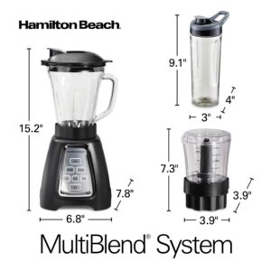 Hamilton Beach Multiblend 52 oz. 6-Speed Black Countertop Blender with Glass Jar and Travel Jar and Food Chopper