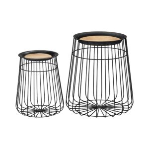 Home Decorators Collection Round Black Metal Decorative Basket with Wood Lid (Set of 2)