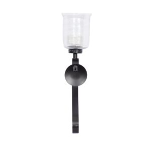 LITTON LANE 27 in. Wrought Iron Candle Sconce with Glass Hurricane Holder