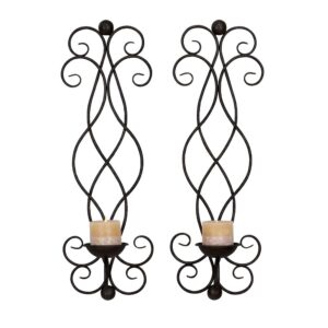 LITTON LANE 25 in. Black Iron Scrollwork Candle Sconce (Set of 2)