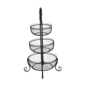 LITTON LANE New Traditional 3-Tier Iron Black Decorative Basket Tray