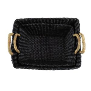 LITTON LANE Large Rectangular Handwoven Black Water Hyacinth Wicker Baskets with Banana Leaf Handles (Set of 2)