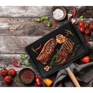 MasterPan Innovative Series 15 in. Cast Aluminum Nonstick Grill Pan in Black