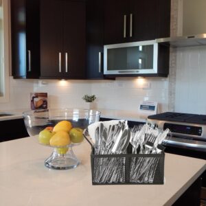 Mind Reader 4-Section Black Mesh Cutlery Caddy, Cutlery Holder, Flatware Organizer, Forks, Spoons, Knives, Countertops