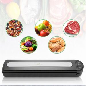 NutriChef White Kitchen Food Vacuum Sealer - Compact Electric Air Sealing Preserver System with Reusable Vacuum Food Bags